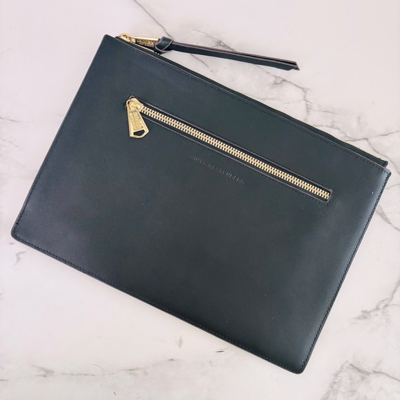 Aimee Kestenberg Black Leather Clutch‎ with Gold Accents